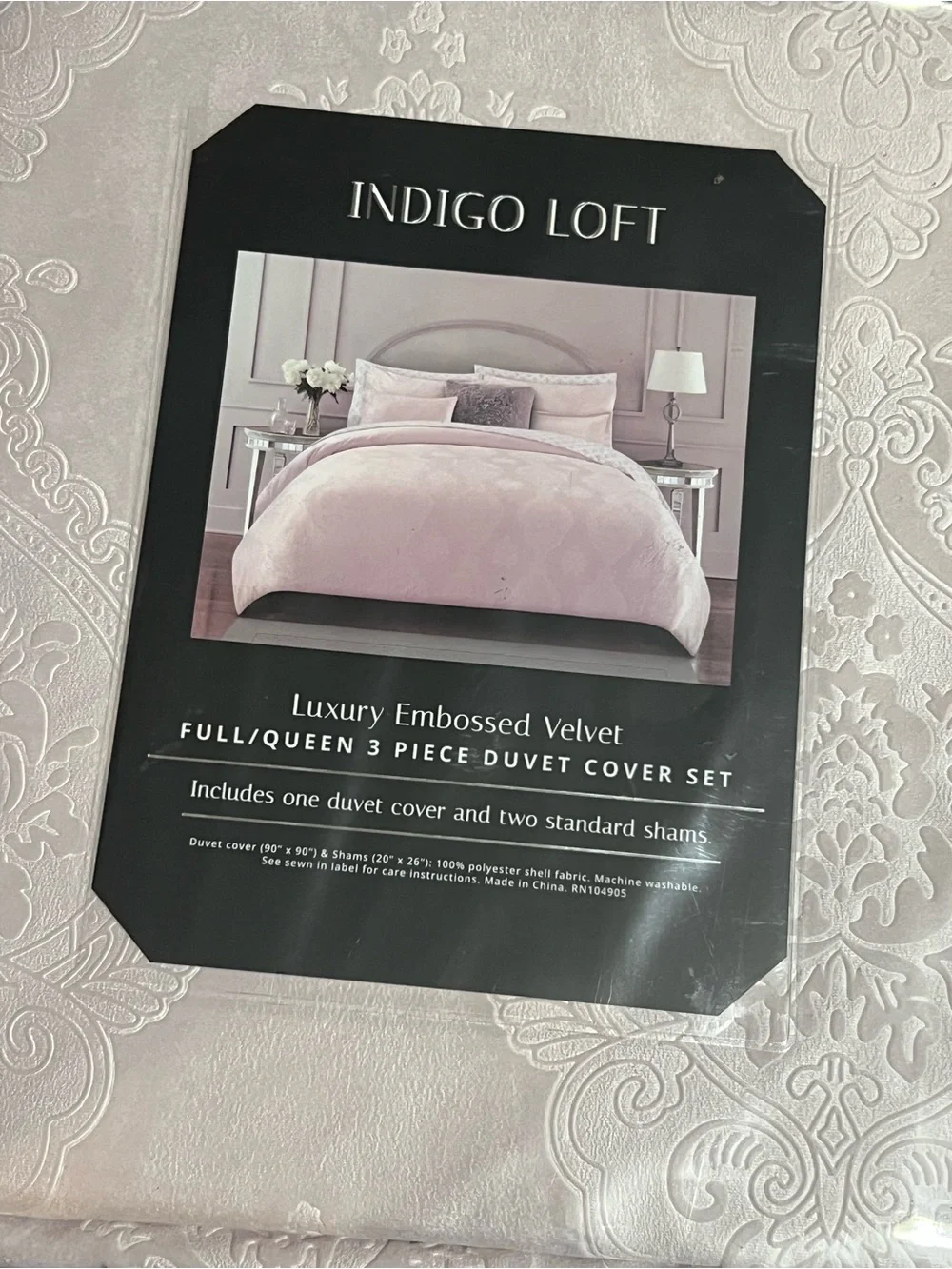 Indigo Loft Embossed Velvet Duvet Cover Set - Blush Pink (Full/Queen)